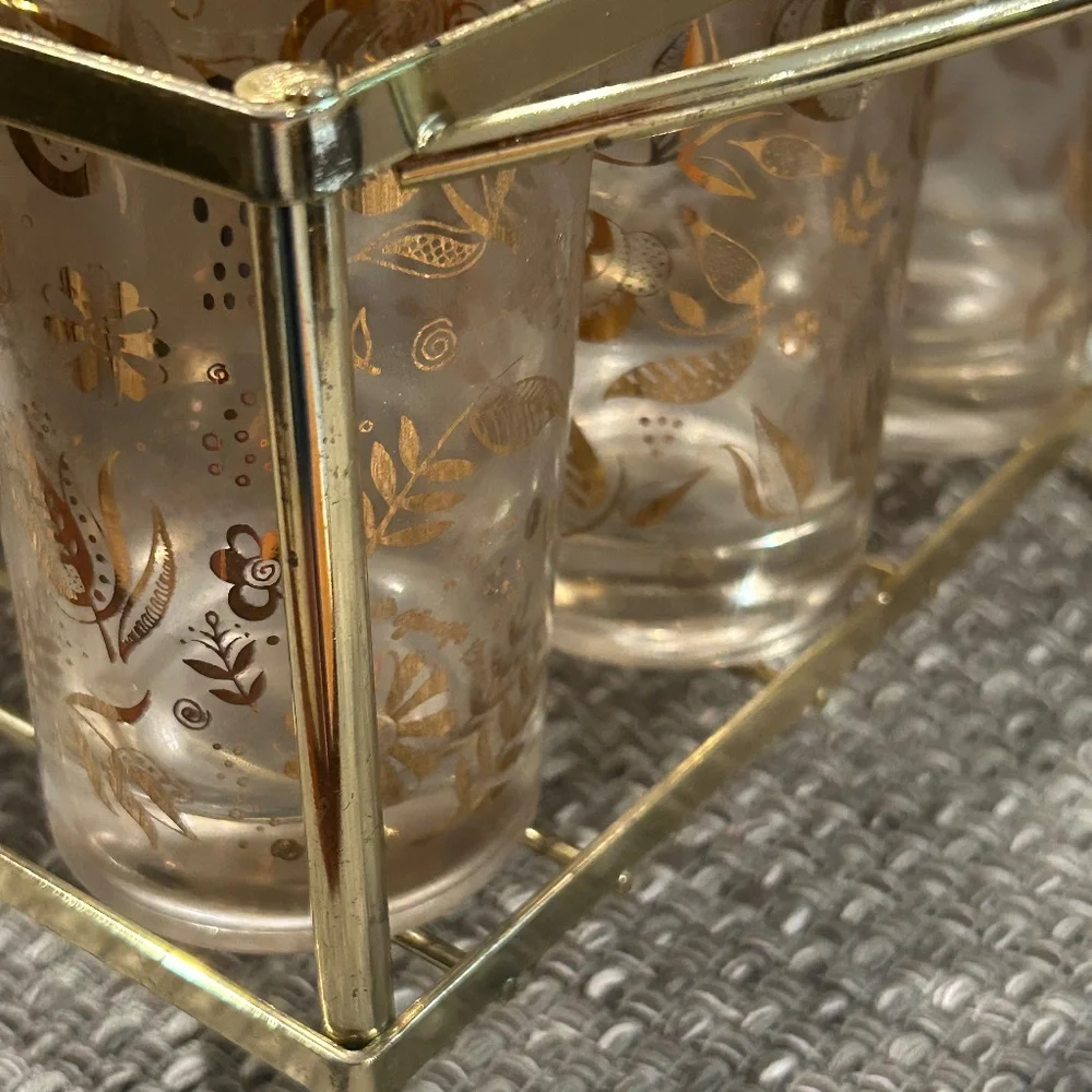 Vintage Georges Briard 6 Glass Drinkware Bar Set Caddy Bucket Top